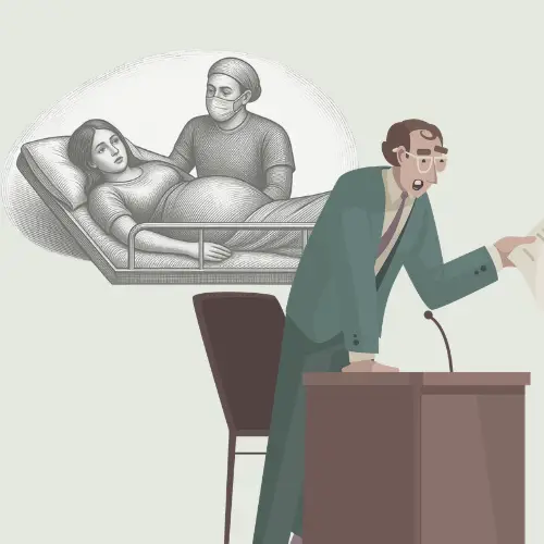 איור מנתח תיק רשלנות רפואית בלידה ומייצג נפגעים בבית המשפט.